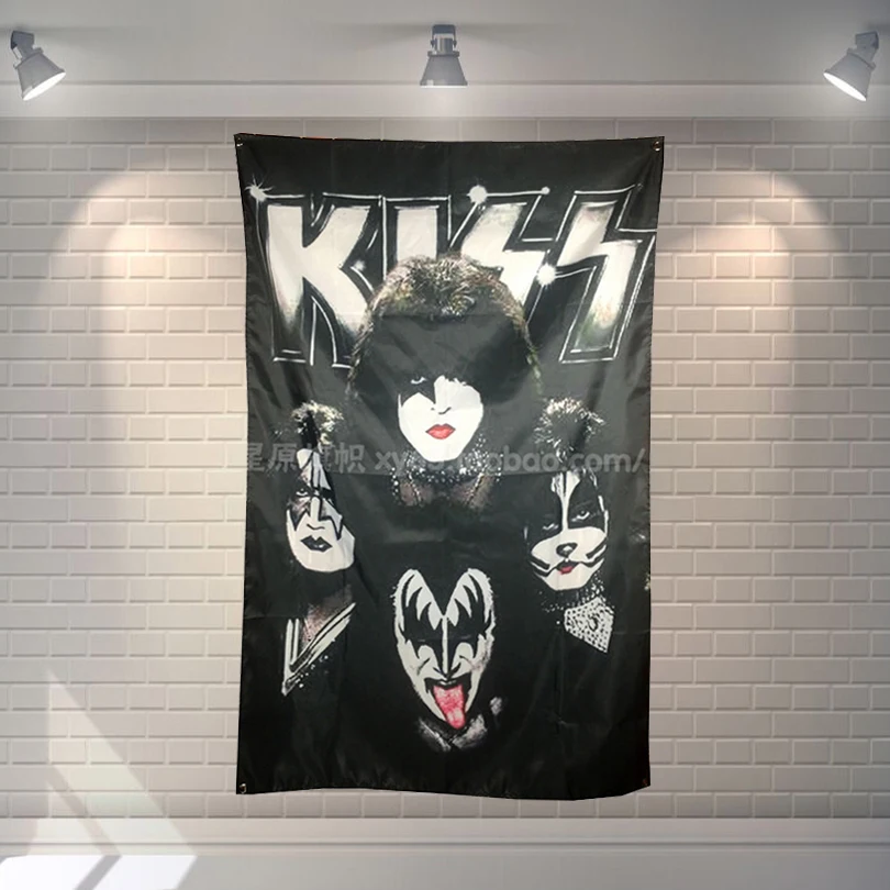 

"KISS" rock band poster banner 4 holes hanging flags 56X36 inches Games billiards hall decor wall background