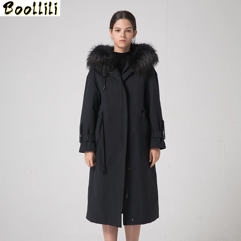 Real Boollili Parka Fur Coat Female Natural Rabbit Fur Liner Long Coats 2023 Winter Jacket Women Raccoon Fur Collar Overcoat