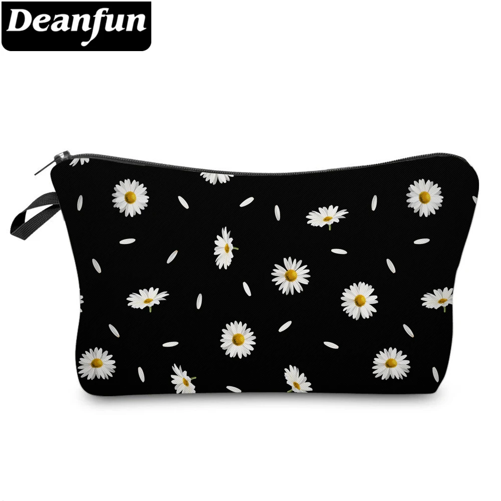 Deanfun Tas Kosmetik Wanita Tas Makeup Pola Daisy Fashion Cetak Tas Perlengkapan Mandi Travel Organizer Hitam Hadiah 52366