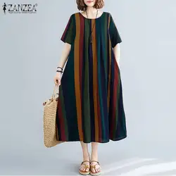 Abito a righe caftano prendisole estivo donna ZANZEA 2023 abiti Casual manica corta donna Baggy Robe Femme 7