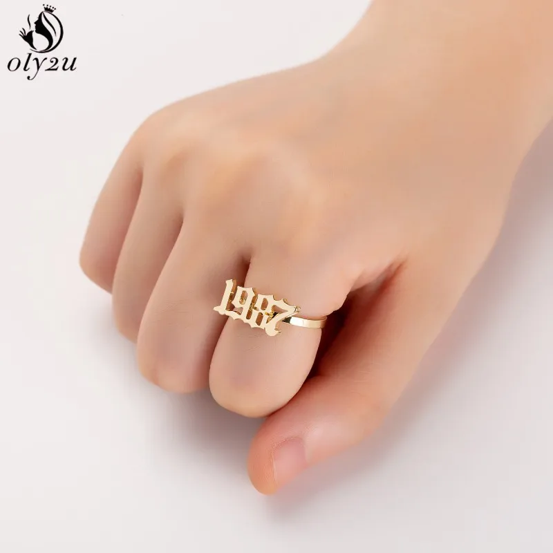 Oly2u Personalize Date Of Birth Year Number Rings for Women Men 1980 to 2000 Adjustable Stainless Steel Ring anel masculino