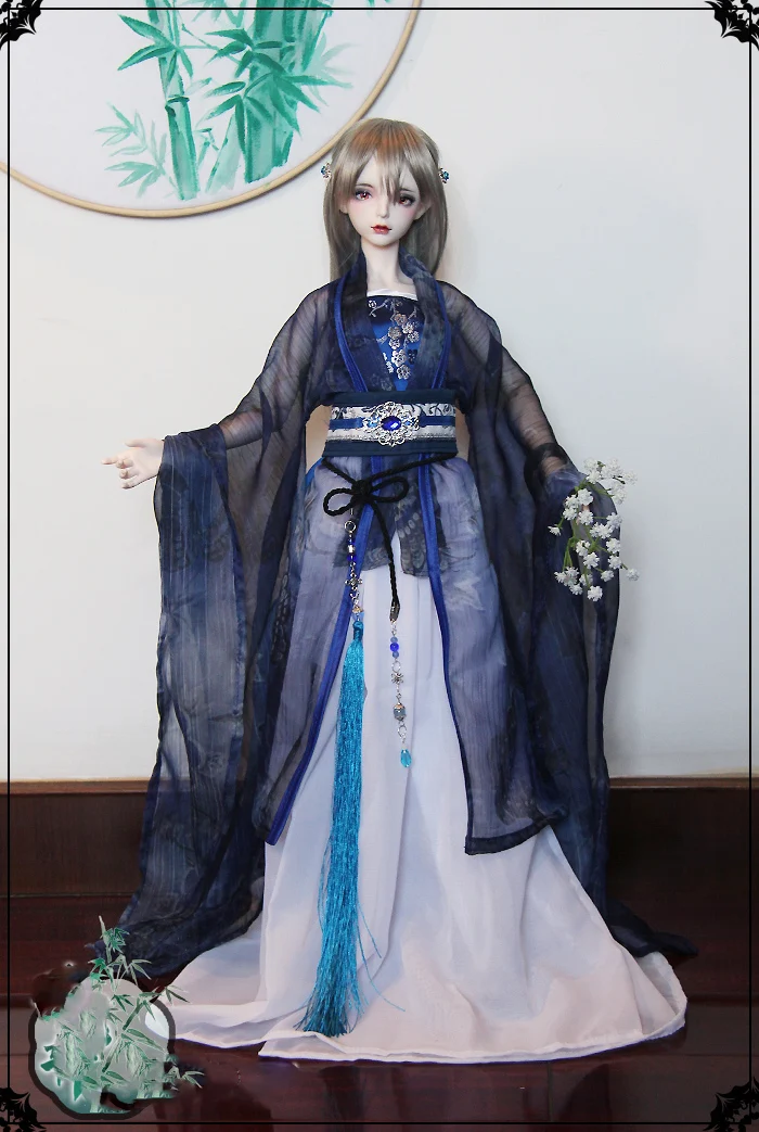 

1/3 Scale BJD Clothes Blue Hanfu Ancient Costume Dress Samurai Outfit For BJD/SD SD13 Girl Doll B0219