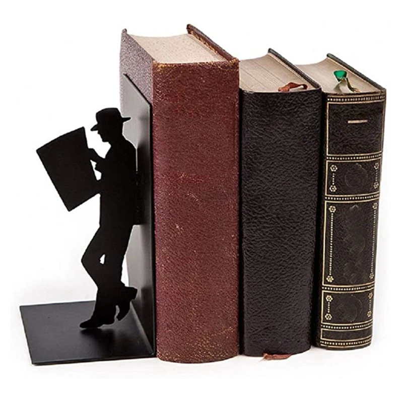 Iron Figure Bookends Reading Book Support Retro Non-Skid Book Ends Stopper Decor 1XCE