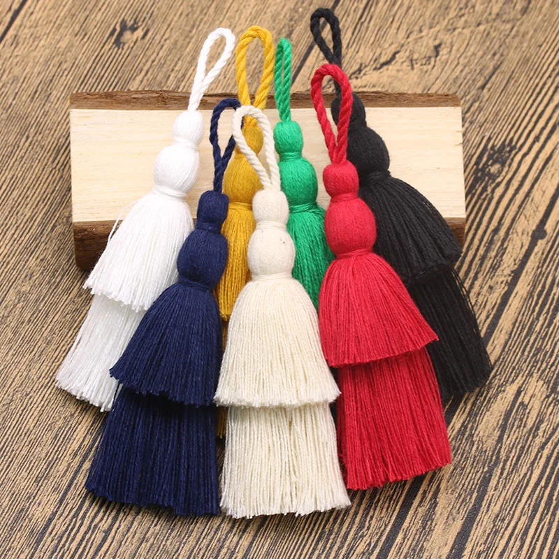 12cm Double Layers Tassel Fringe Hanging Rope Purl DIY Jewelry Craft Cotton Tree Shape Tassels Dangle Bags Cellphone Decoration