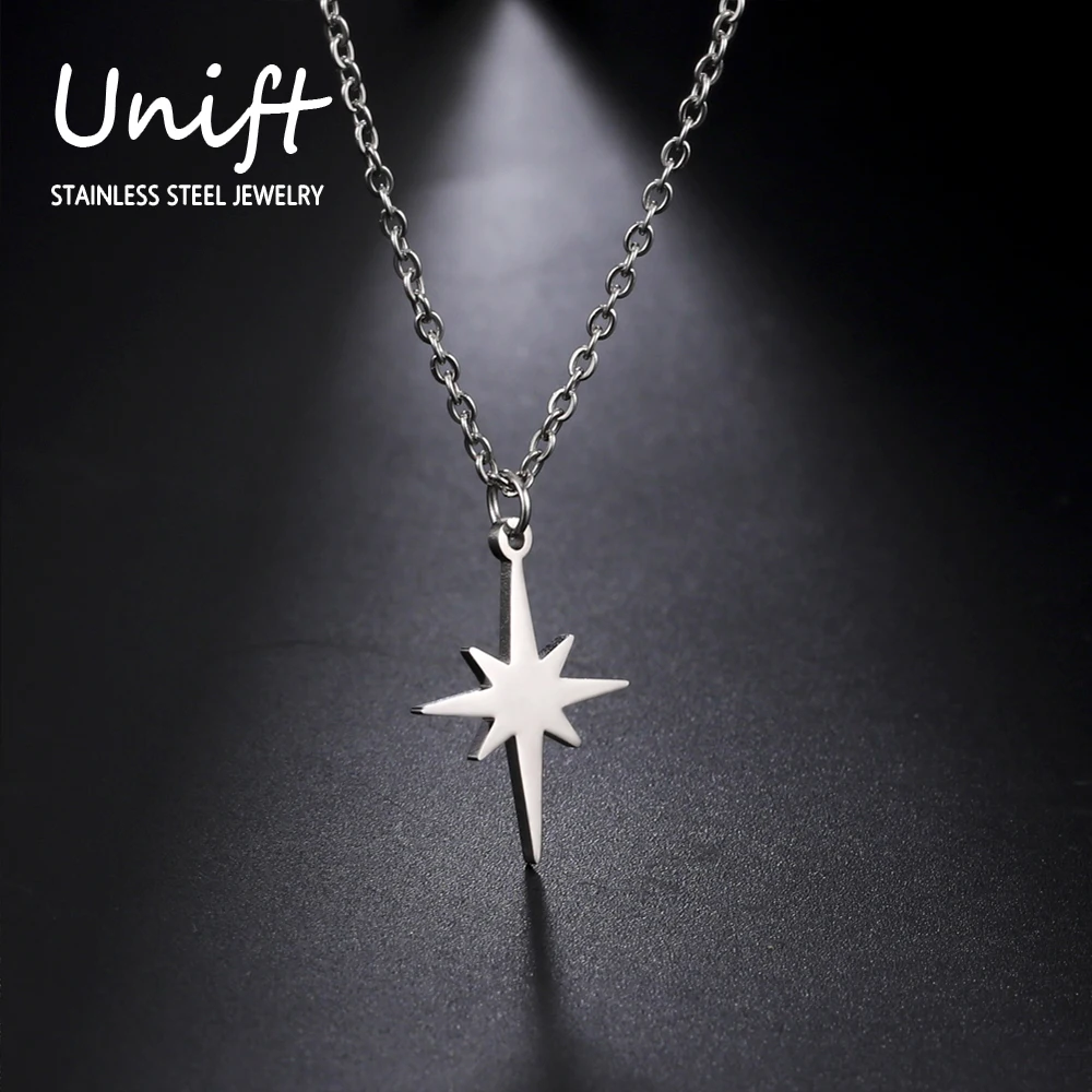 Unift Shiny North Star Pendant Necklaces for Women Stainless Steel Necklace Korean Fashion Minimalist Jewelry Party Wedding Gift