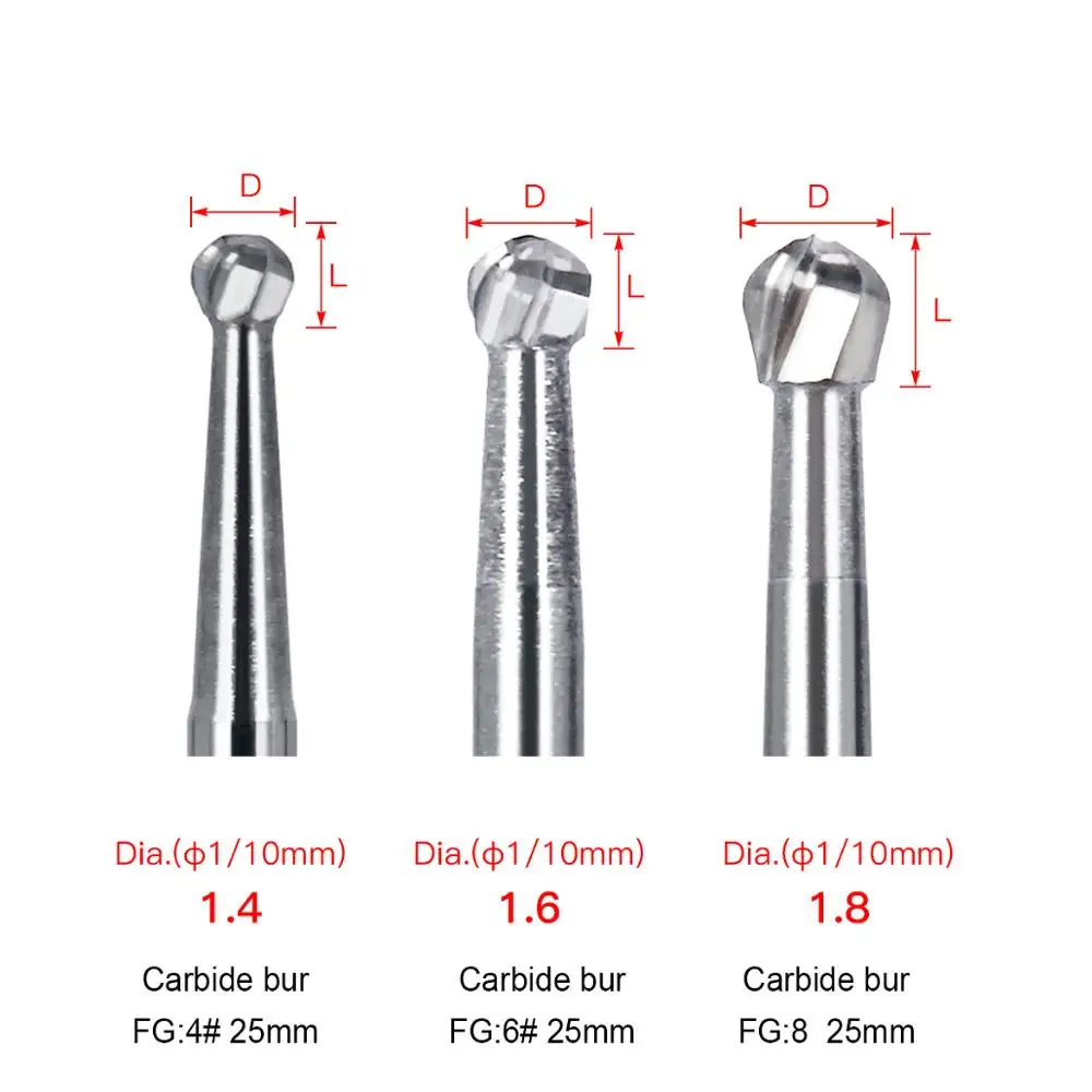 1Pack 25mm FGXL4/ 6 / 8/ 557 Azdent Dental Drills Surgical Carbide Cutters Finishing Tungsten Burs  High Speed Handpiece