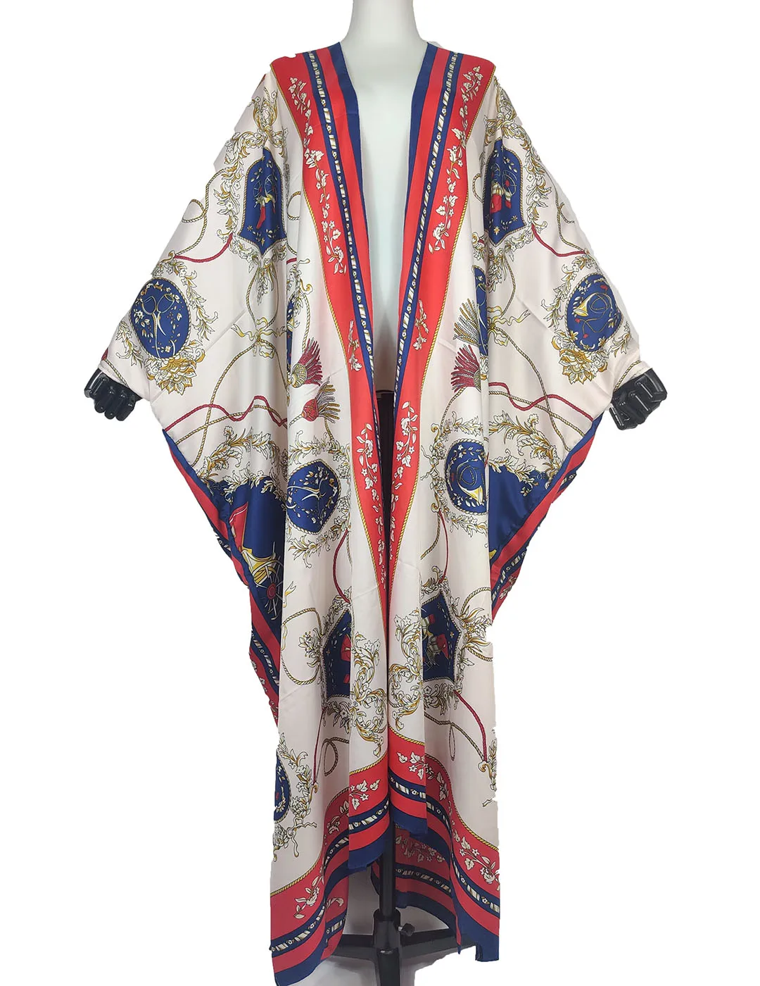 

Bohemian Casual Middle East Silk Floral Open Front Full Kaftan Kimonos For Women Dashiki African Beach Swimwear Cardigan Muslim