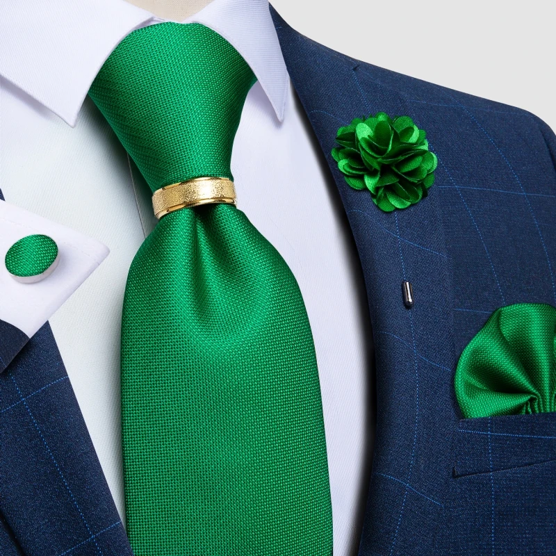 Corbatas de cuello para hombre, accesorios de boda de color verde sólido, gemelos cuadrados de bolsillo, broche, Pin de solapa, regalo para hombres, DiBanGu