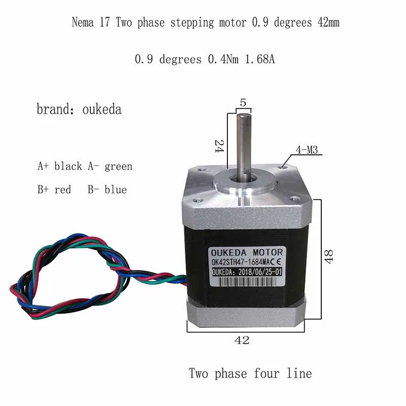 42 stepper motor 0.9 degree 42 motor 42BYGH48 stepper motor 0.4Nm two-phase Nema17