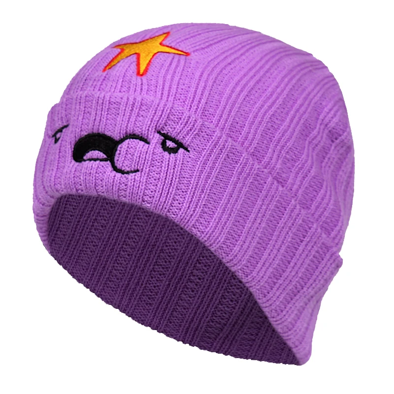 New Hot Cartoon Adventure time Purple Casual Beanies For Women Men Hip-hop Beanie Hat Lovely Warm Knitted Skull Bonnet Gorros