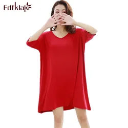 Half-sleeve Modal Cotton Night Dress Women Sexy Sleepwear V-neck Summer Nightgown Loose Large Size Nightshirt Female Dresses