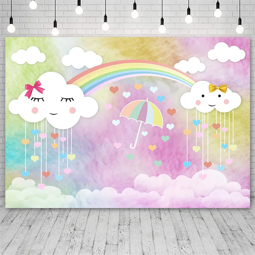 

Avezano Baby Shower Birthday Backdrops Rainbow Cloud Love Newborn Photography Backgrounds Photo Studio Photozone Photocall Decor