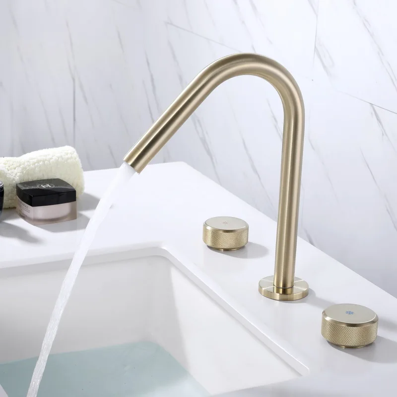 Basin Faucets Mixer Gold Brass Bathroom Sink Faucet 3 Holes Double Handle Black Bathbasin Bathtub Taps Hot and Cold Water Taps