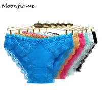 Moonflame 5 pcs/lots Women Clothing 6 Candy Color M-XL Briefs Sexy Lace Cotton Panites