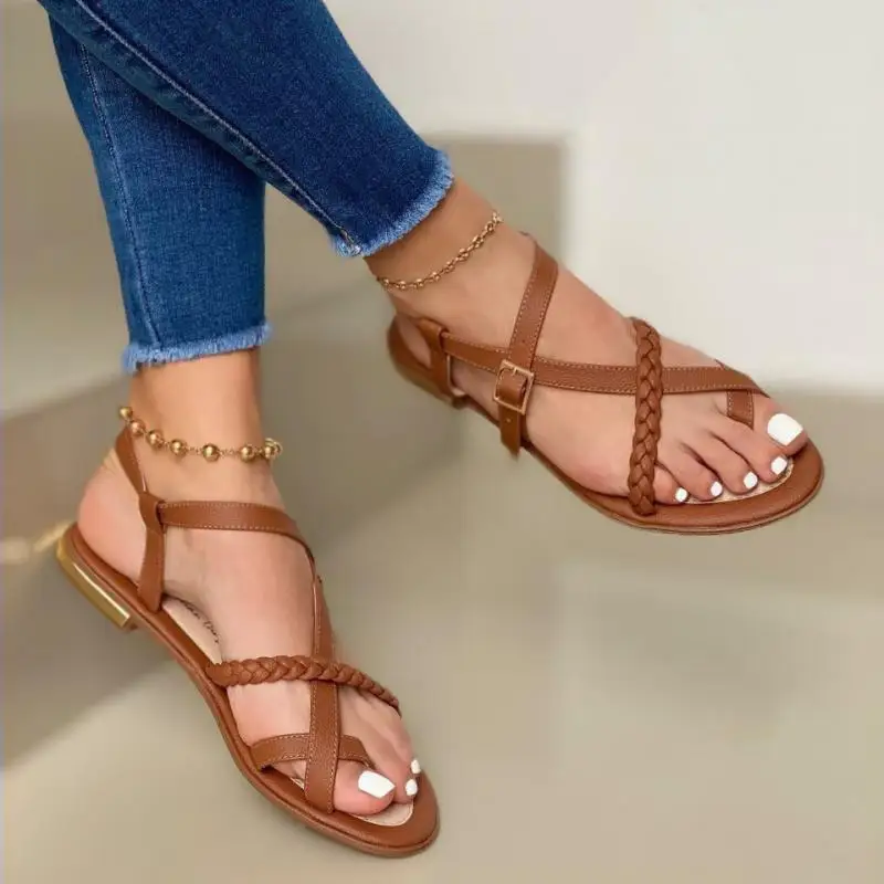 Summer Women Flat Sandals Fashion Buckle Strap Open Toe Beach Casual Women\'s Shoes Flats Pus Size Ladies Sandals