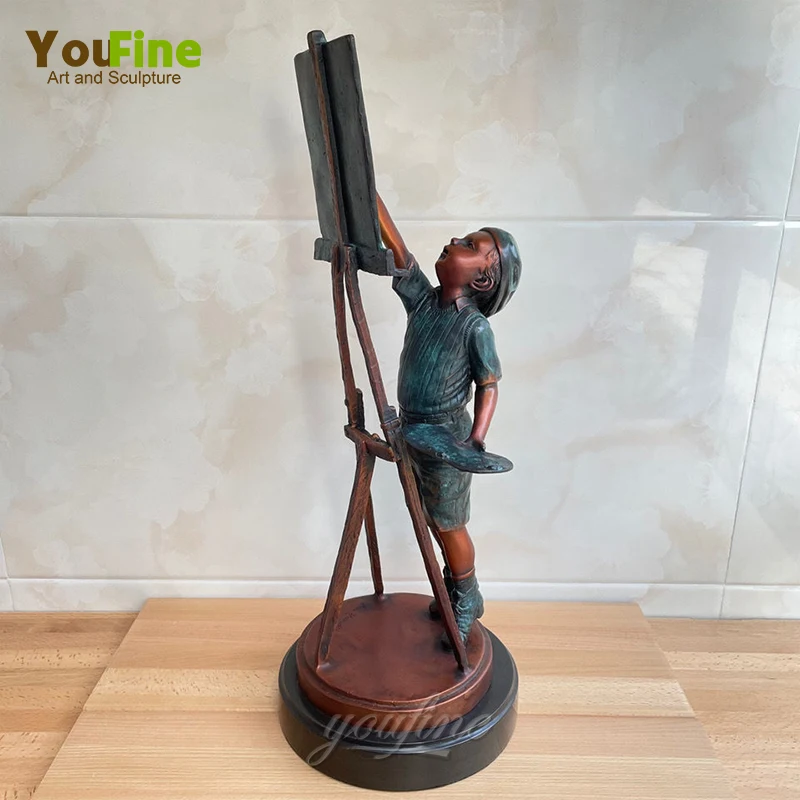 55cm Bronze Children Sculpture Bronze Kids Statue Modern At Bronze Figurines of Kid Drawing For Home Decoration