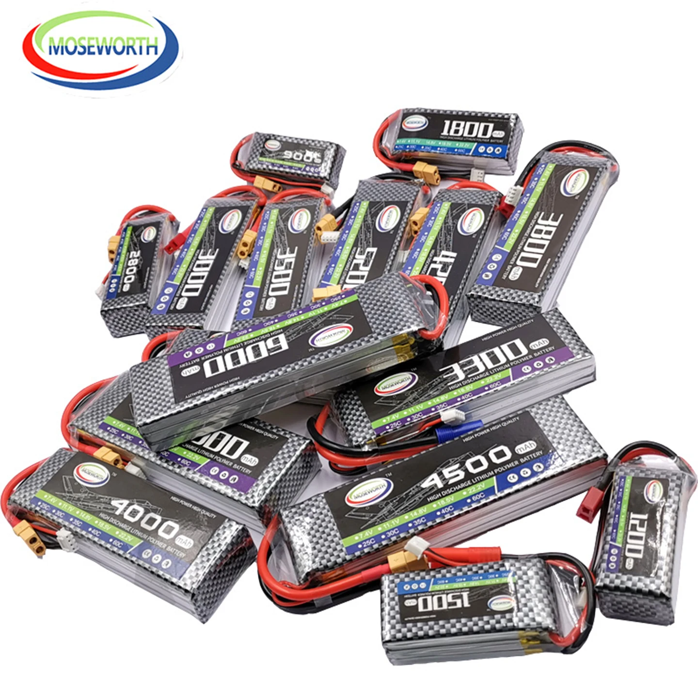 Moseworth  3S 11.1V RC Lipo Battery 1300mah 1500mah 1800mah 2200mah 3300mah 5200mah RC Battery With XT60 for RC Car Drone Boat