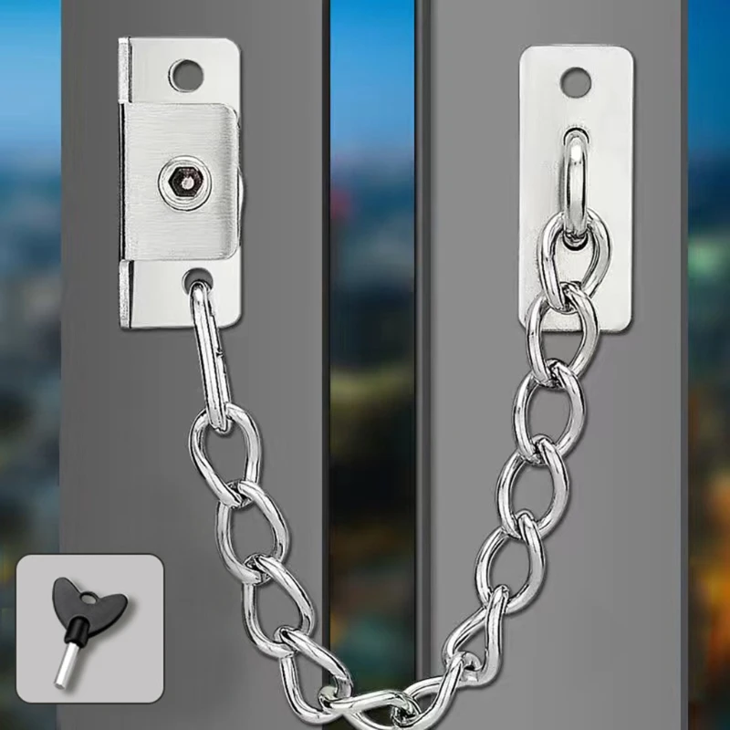 Stainless Steel Window Chain Lock Sliding Limiter Lock Stop Door Restrictor Child Safety Anti-Theft Locks Home Hardware M68E