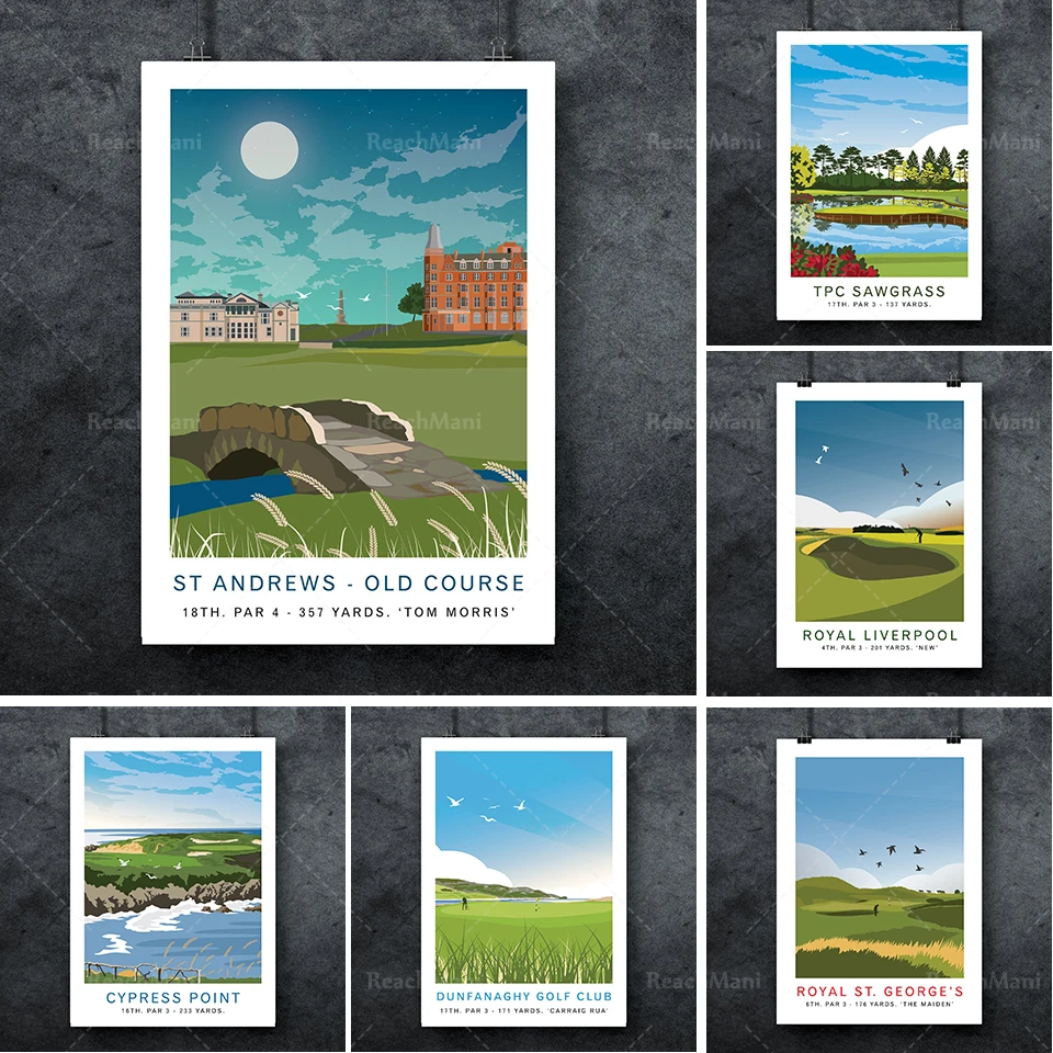 

St Andrews Old Course Golf Club 18 Hole Golf Gift Travel Art Poster Scotland Printed Gift Father for Son Golf