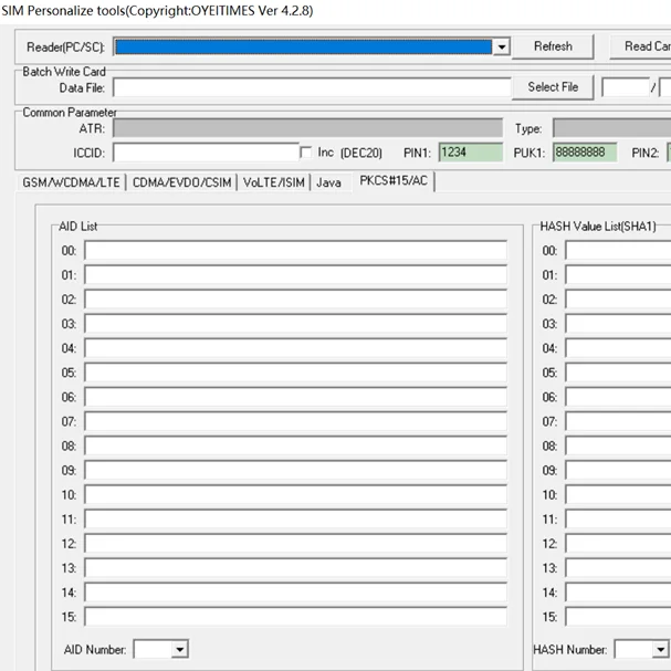 OYEITIMES JAVA 5G 4.2.8 Ver. Upgraded Software SIM Card Software ENC DEK JAVA DES JAVA AES AID/HASH Value List SIM Card Software