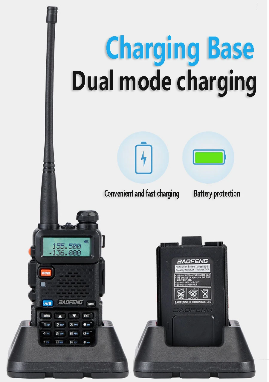 AAA + Original UV 5R 10KM CB Ham สถานีวิทยุ 2-way สมัครเล่น VHF ที่มีประสิทธิภาพ 8 W/5 W UV-5R Walkie-talkie วิทยุการล่าสัตว์