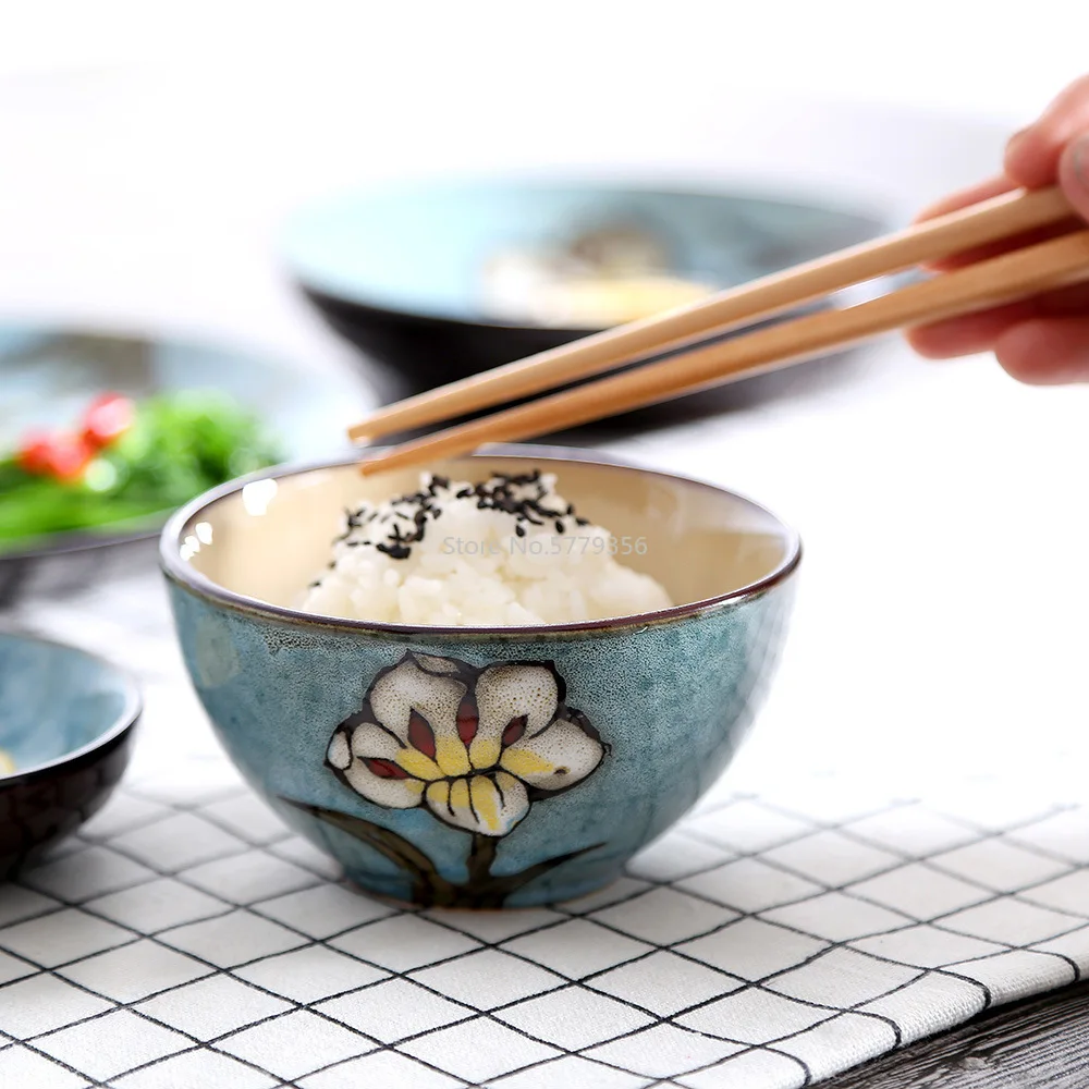 Japanese and Korean Hand-painted Kiln Changing Tableware Set Household Ceramic Rice Bowl Meal Plate Fish Plate Ceramic Tableware