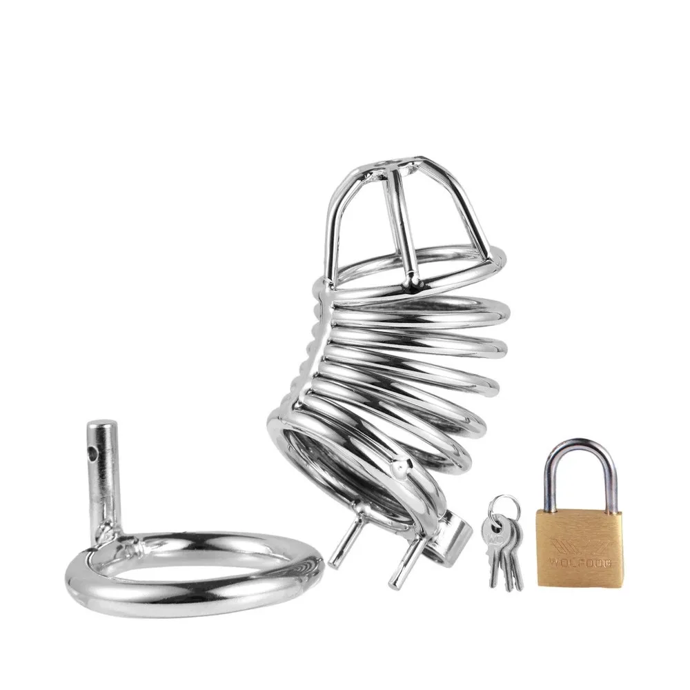 Male Stainless Steel Cock Cage Penis Ring Chastity Device Catheter Metal Phallus Bondage Stealth New Lock Adult Sex Toys for Men