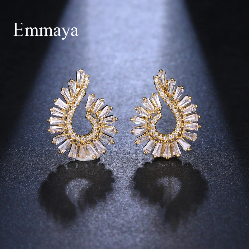 EMMAYA Fashion Symmetrical Conch Shape Around With Cubic Zircon Multicolor Stud Earring For Female Personality In Dinner