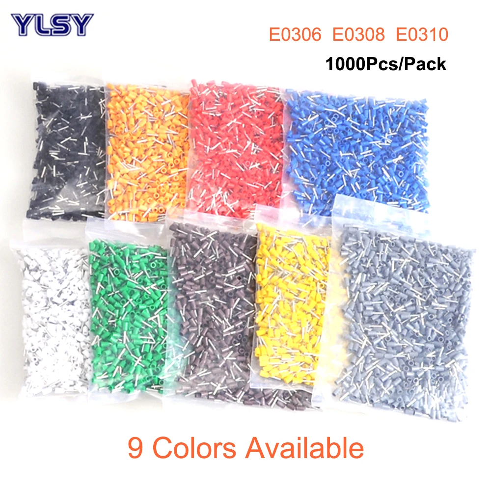 1000Pcs Copper Tube Insutated Cord End Terminals Electric Crimp Terminal Wire Connector E0306 0308 0310 Cable Ferrules VE 24AWG