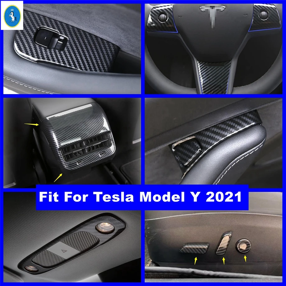 

Lift Button Steering Wheel Read Lamps Air AC Panel Cover Trim For Tesla Model Y 2021 2022 Carbon Fiber Interior Refit Accessorie