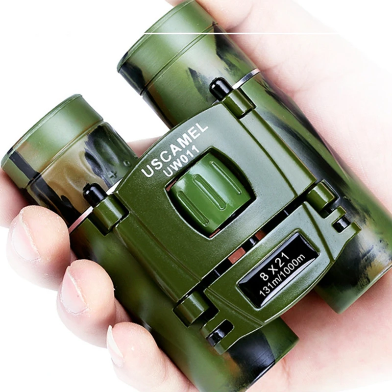 8x21 HD Zoom Binoculars Long Range 3000 m Folding Portable Mini BAK4 FMC Green Coated Telescope for Hunting Outdoor Sports