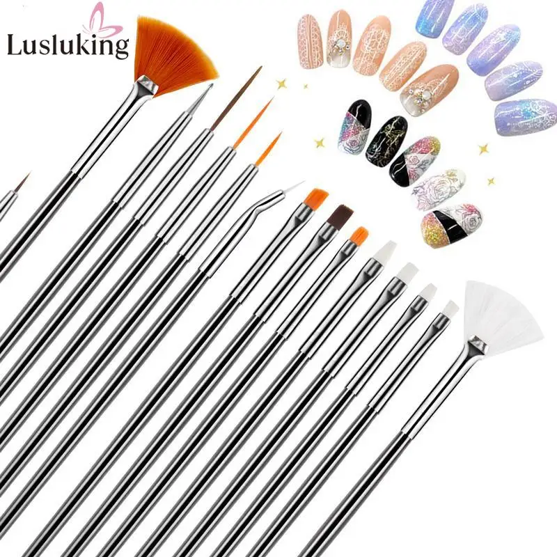 

Nail Art Drawing Painting Dotting Liner Pen Brush DIY Design Tips Gel Tool Fan Gradient Acrylic Nail Carving Manicure Set