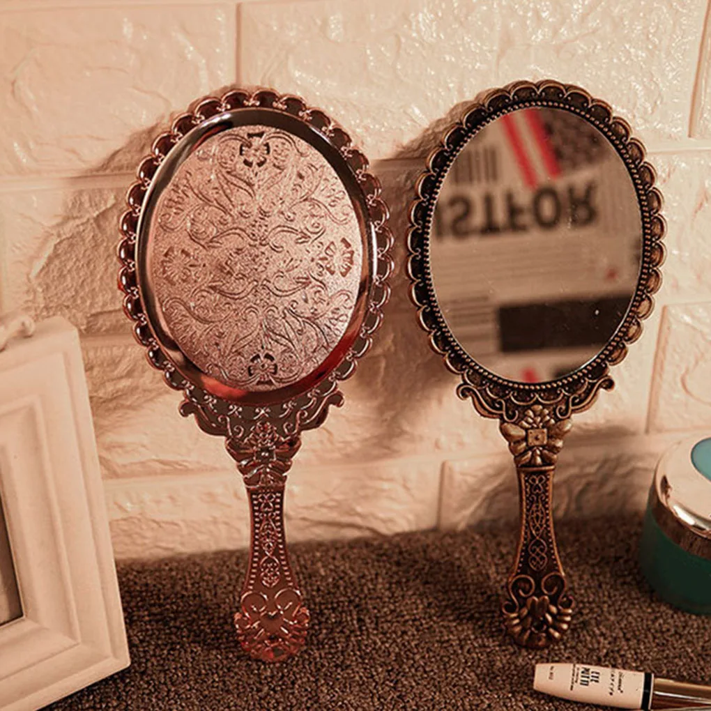 Vintage Makeup Mirror Antique ABS Plastic Cosmetic Glass Mirror with Non-slip Handle, Bronze