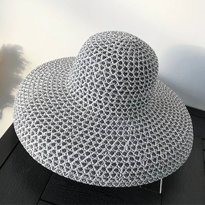 HT3072 sombrero de ala ancha Vintage para mujer, gorra de playa de cúpula, sombrero de paja transpirable, sombrero de playa de retazos