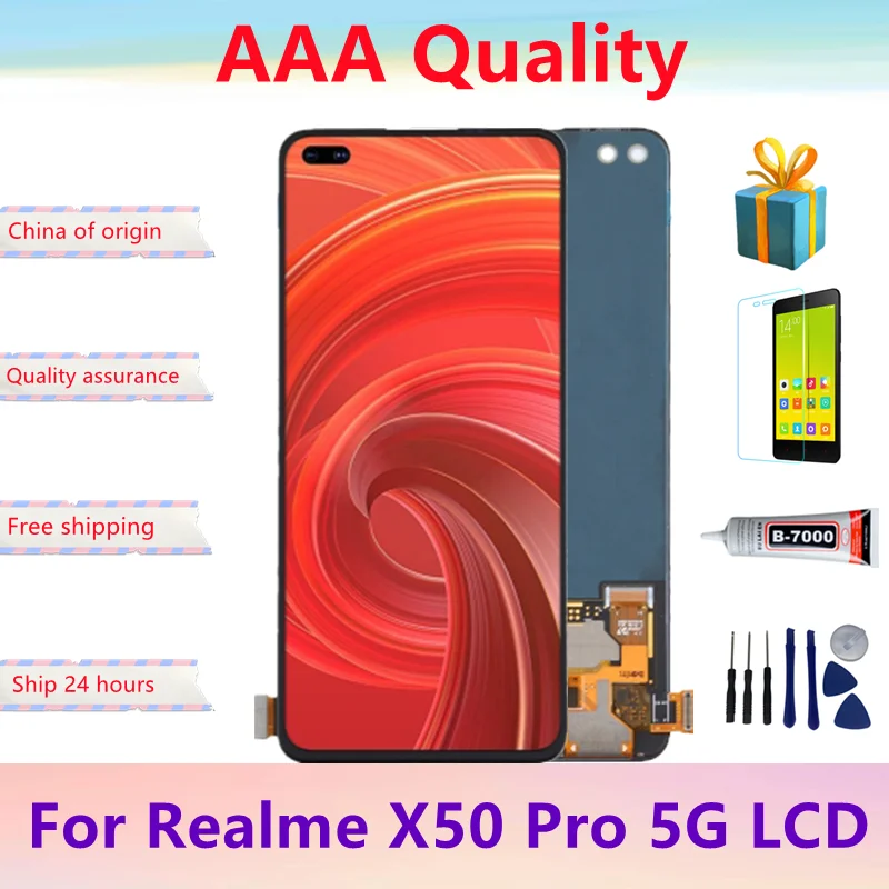 

AMOLED TFT Display Replace 6.44" For Realme X50 Pro 5G LCD Touch Digitizer Screen Assembly RMX2075 RMX2071 RMX2076