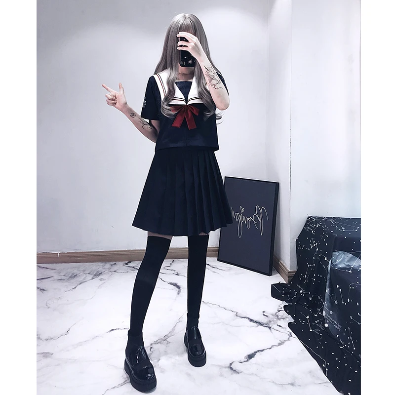 JK uniform skirt  NAVY sailor suit  school uniform dark Department women's Halloween cosplay Costume pary suit