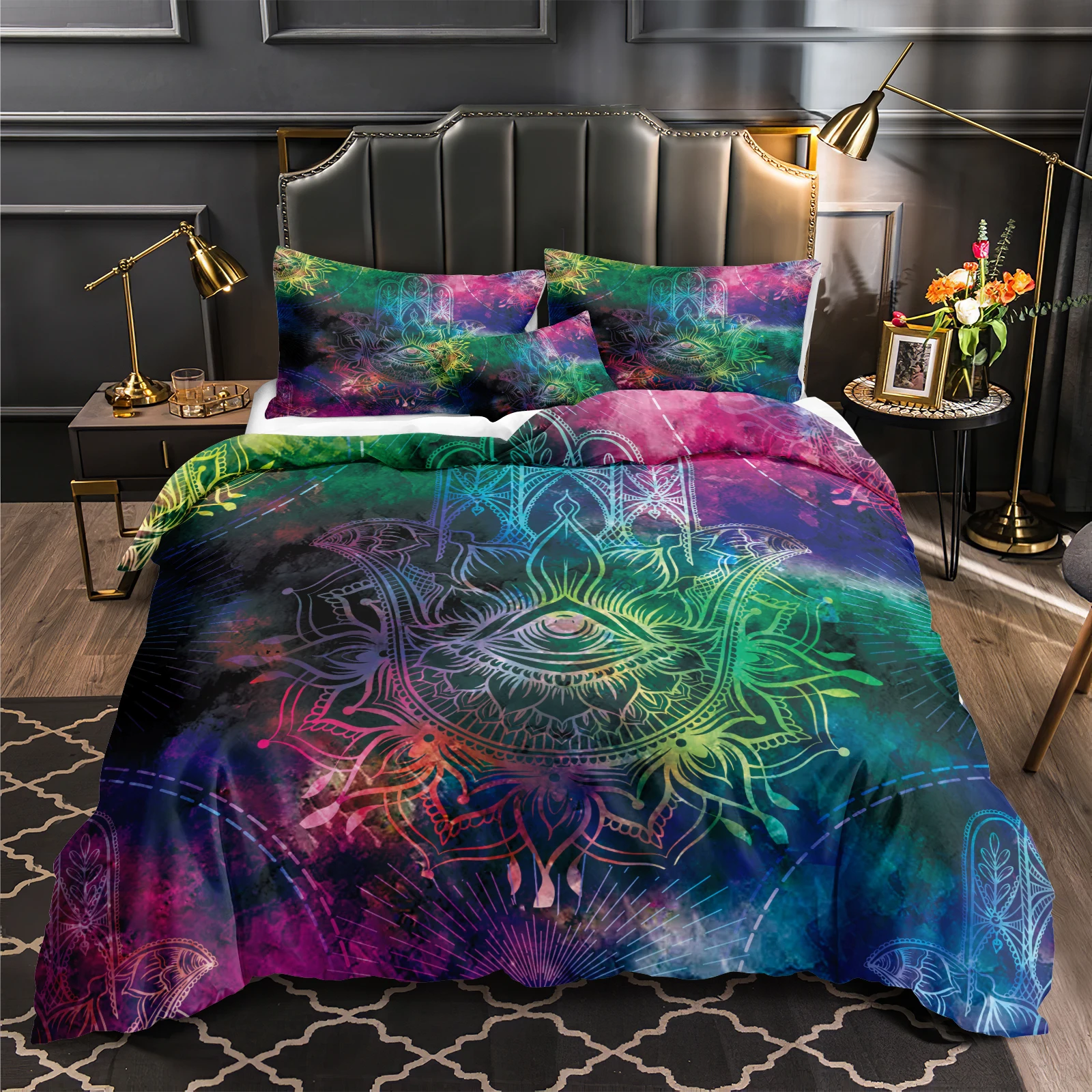 

Hamsa Hand Bedding Chic Bohemian Mandala Duvet Cover Set Good Luck Hand of Fatima Printed Boho Hippie Dropshipers Bedding Sets