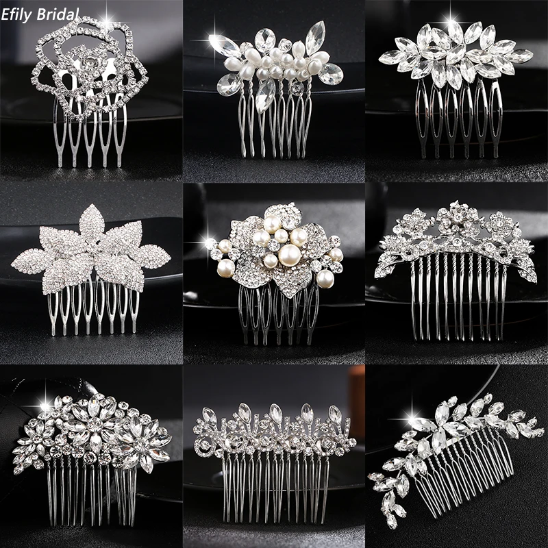 Efily accessori per capelli da sposa da sposa pettini per capelli Color cristallo argento per donna copricapo da sposa gioielli da festa regalo per damigella d'onore