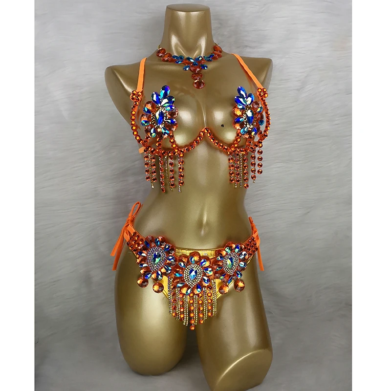 New Arrival Sexy Samba Carnival For Women Wire Bra & Belt  stones Samba Suit free shipping C021