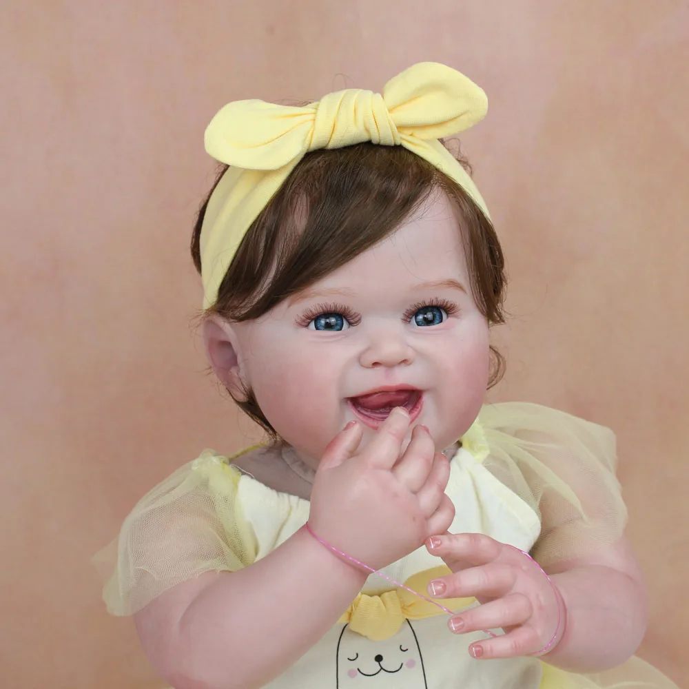 

55 CM 3D-Paint Skin Soft Silicone Reborn Baby Toy For Girl Realistic Smiling Princess Toddler Art Doll With Vascular Vein