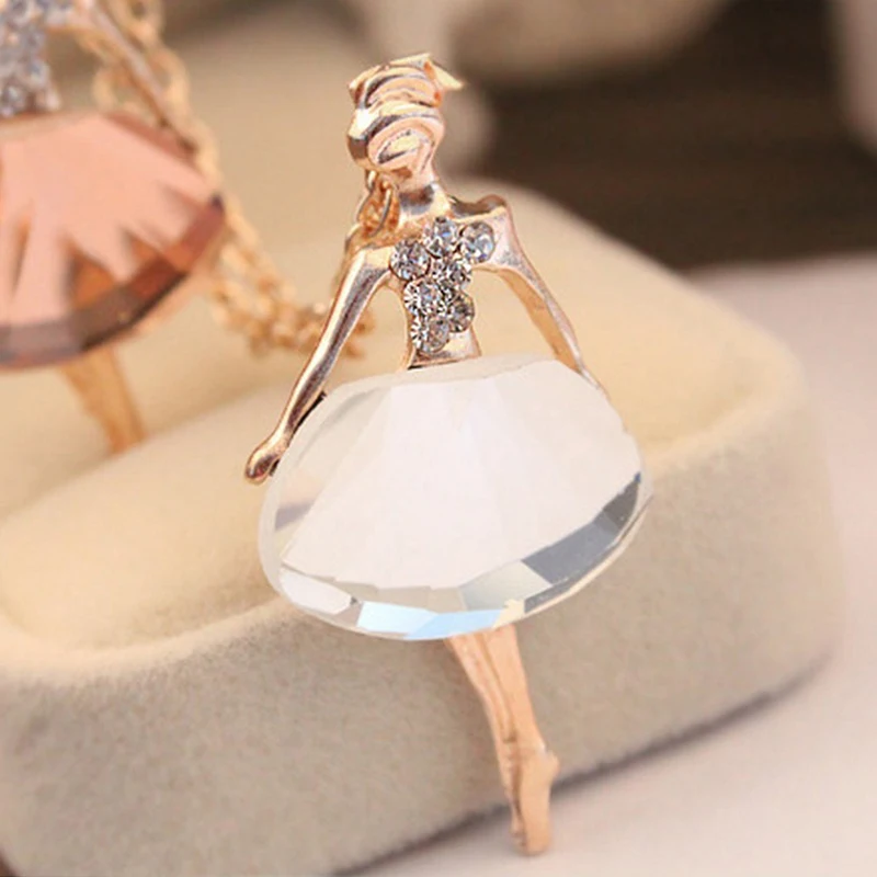 2024 Fashion Gold Color Chain Shiny Crystal Ballerina Girl Pendant Necklace Statement Long  Jewelry Female Women Gifts