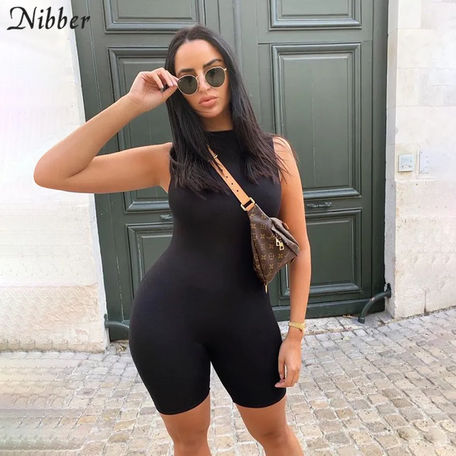 Nibber solido minimalista aderente senza maniche biker bicchierini di moda femminile casuale streetwear tuta di forma fisica di Base pagliaccetto donna