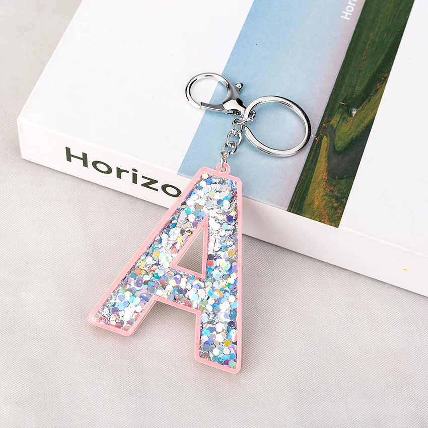 1PC Women Keychains  Glitter Hollowed-Out  Words Handbag English Letter Keyring  Charms  Car Pendants