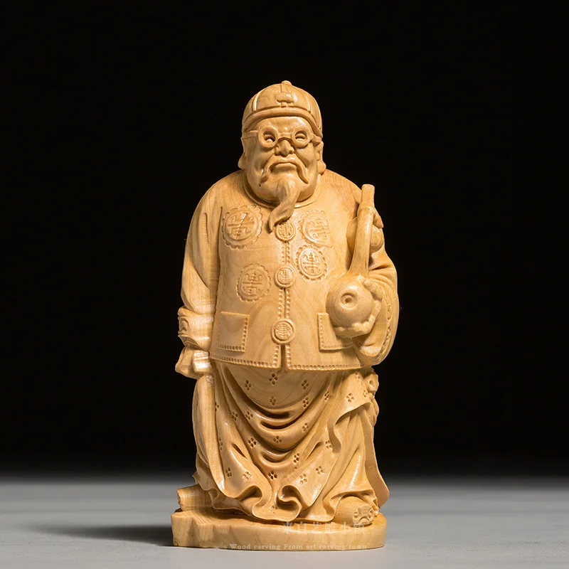 Traditional Chinese Landlord Sculpture, Exclusive Statue, Carved from Yellow Boxwood, Timeless Home Decor, Exclusive