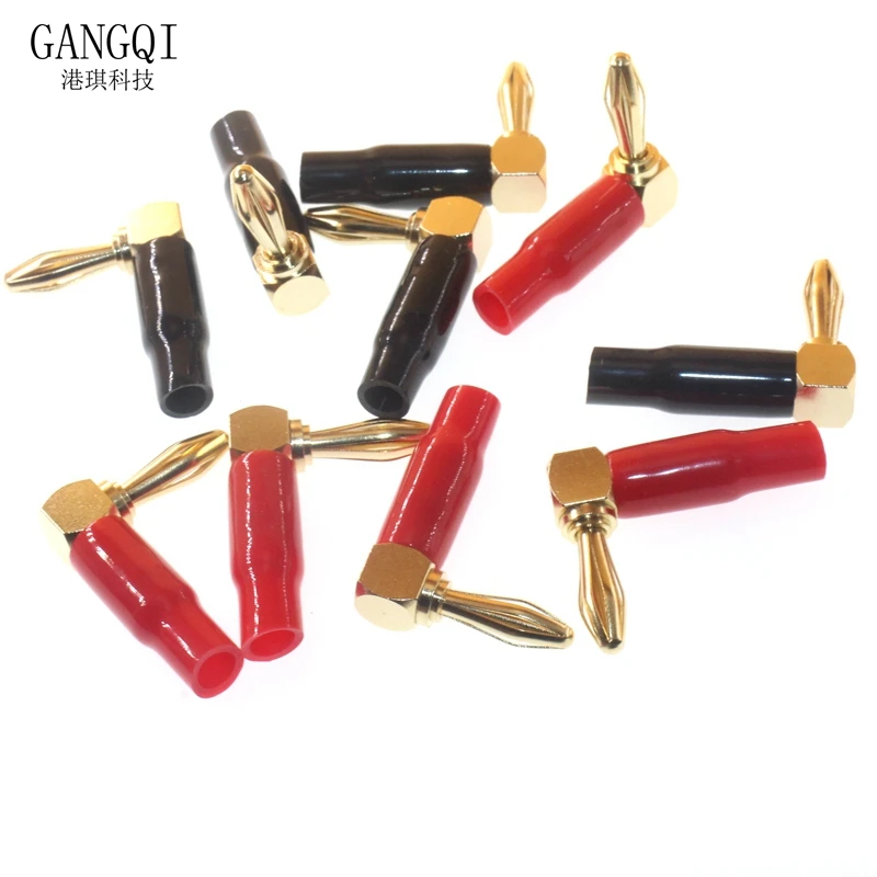 Gold Plated 4mm Banana Plug Male Right Angle Audio Speaker Screw Locking Connectors L-Shape Banana Plugs  Connectors 90 Degree