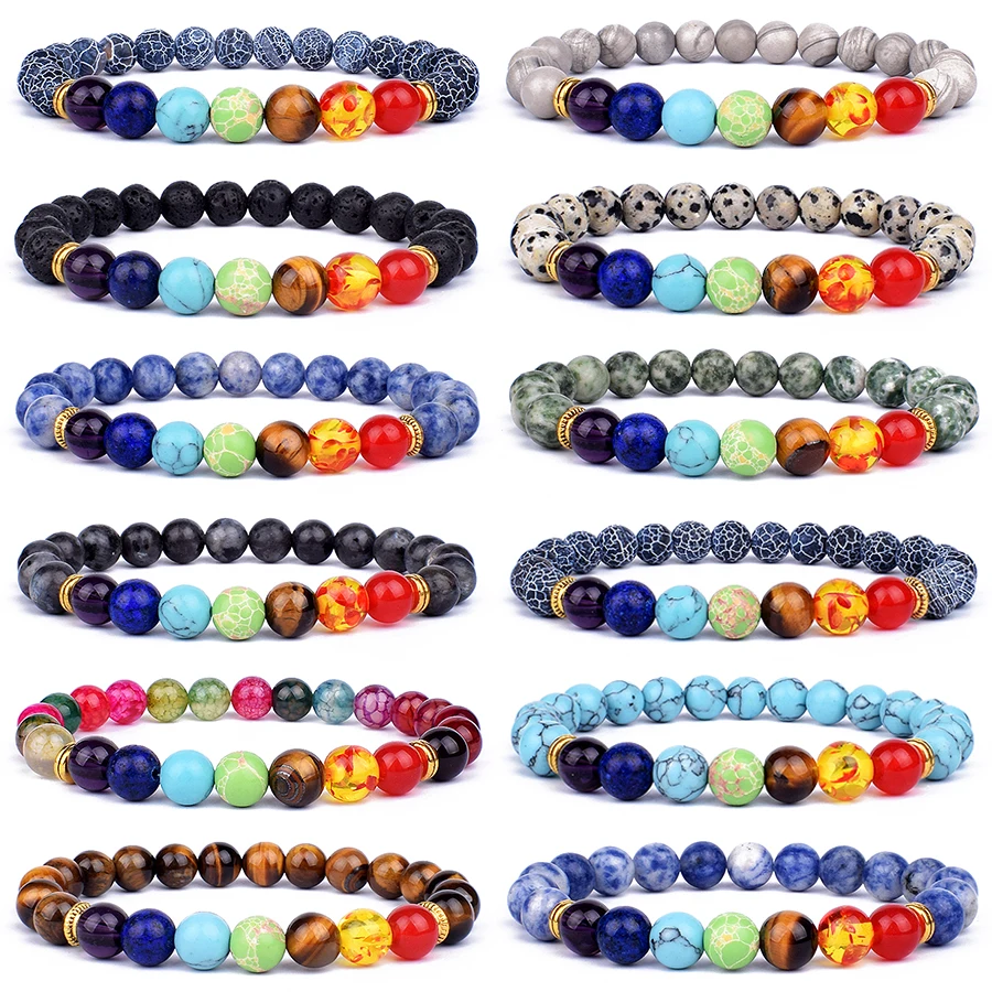 

Браслеты и обручи с 7 чакрами из натурального камня, тигровый глаз, шарики, балансировочный браслет для йоги, мужские новые молитвенные ювел...
