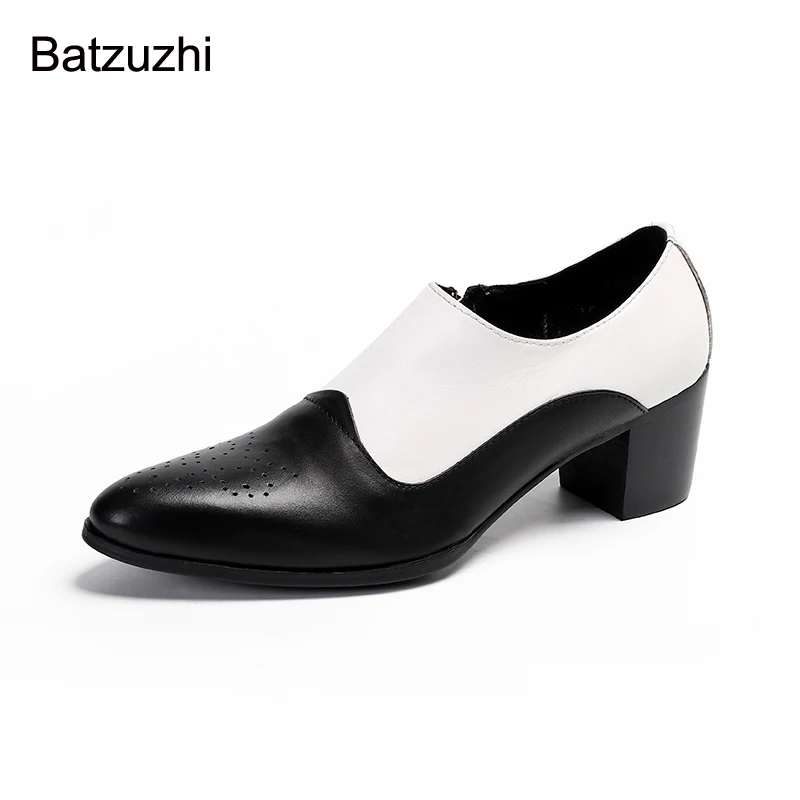 

Batzuzhi 7cm High Heels Japanese Style Fashion Men's Shoes Zip Soft Leather Dress Shoes Men Black Red Party and Wedding Zapatos