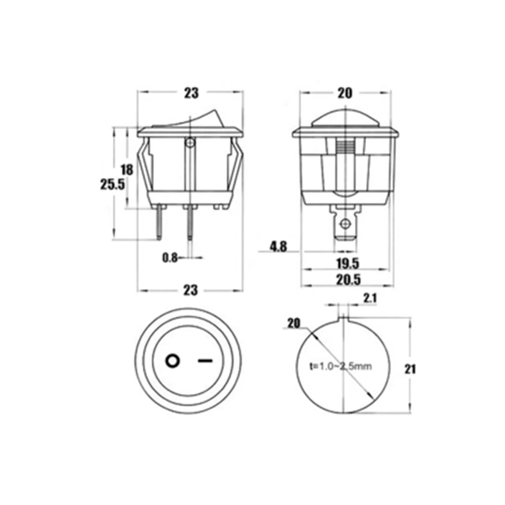 3Pcs 220V Round SPDT ON-OFF Rocker Switch KCD1-105 White Black Red AC 250V/6A 125V/10A Toggle Switch  2Pin