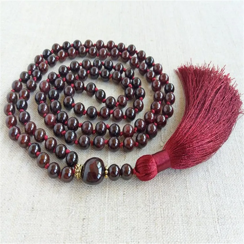 8mm Red Garnet 108 Beads Handmade Tassel Necklace Spiritua Buddhist Mala Prayer Yoga Mala Buddhism Retro Tibetan Chakra Men