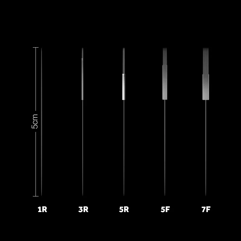 100pcs 1RL/3RL/5RL/5F/7F Esterilizado Descartáveis Agulhas de Tatuagem Maquiagem Permanente e Bonés para tatuagem sobrancelha Maquiagem Kits 0.35X50MM